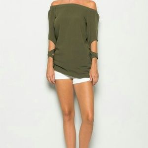 Olive Green Off The Shoulder Top